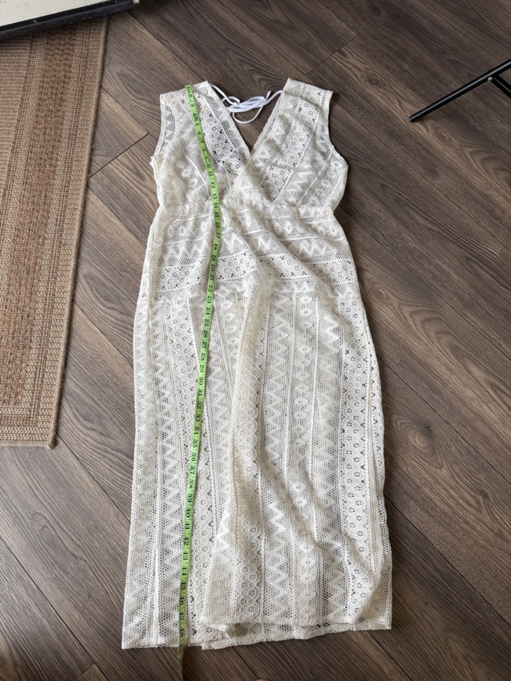 Womens White Crochet Maxi Dress - Deep V - Picture 8 of 8